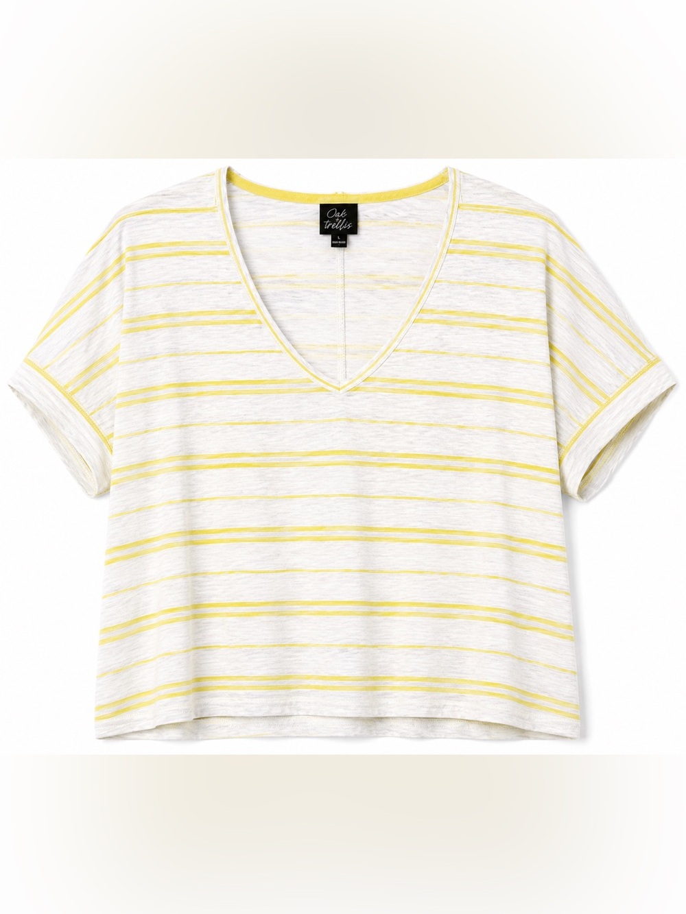 Oak & Trellis NWT 100% Cotton Yellow Stripe Boxy V-Neck Top- L